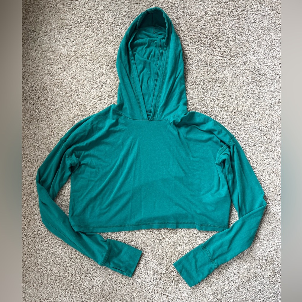 Aerie Offline Crop Top Hooded Emerald Green Long Sleeve XS